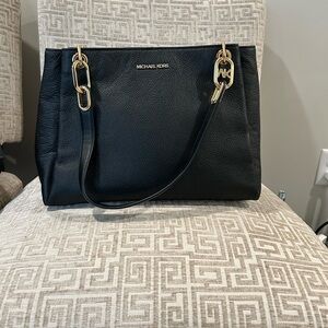 Michael Kors Black Shoulder Bag with Gold Accents